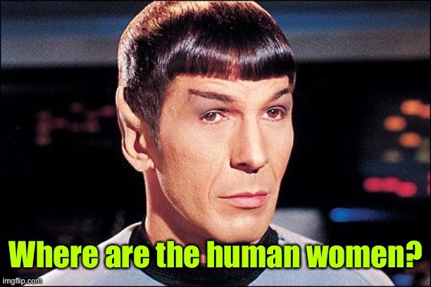 Condescending Spock | Where are the human women? | image tagged in condescending spock | made w/ Imgflip meme maker