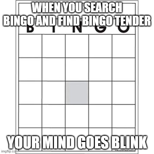 Bingo Tinder | WHEN YOU SEARCH BINGO AND FIND BINGO TENDER; YOUR MIND GOES BLINK | image tagged in blank bingo card,original meme,bingotinderdating app | made w/ Imgflip meme maker