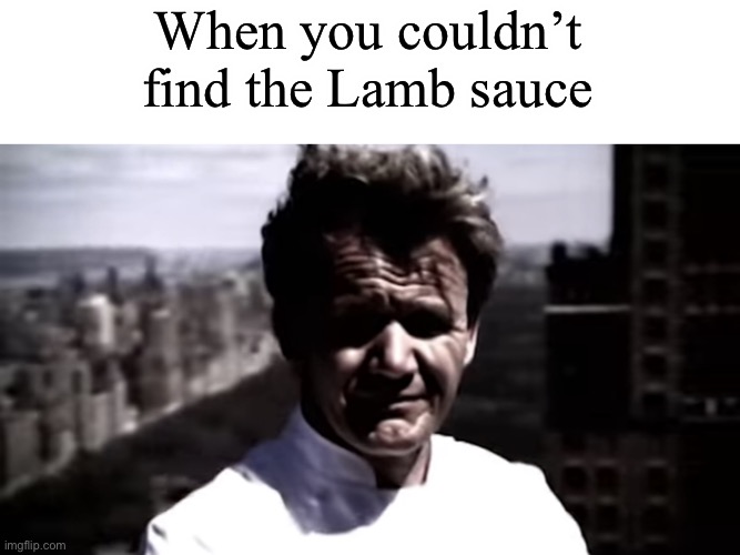 WHERE’S THE LAMB SAUCE? | When you couldn’t find the Lamb sauce | image tagged in emotionally destroyed gordon | made w/ Imgflip meme maker