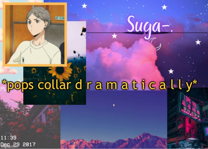 Suga-. | *pops collar d r a m a t i c a l l y* | image tagged in suga- | made w/ Imgflip meme maker