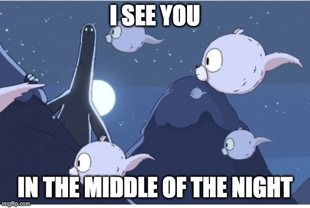 woffs | I SEE YOU; IN THE MIDDLE OF THE NIGHT | image tagged in woffs | made w/ Imgflip meme maker