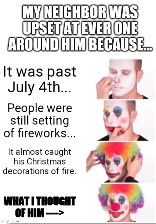 Why? | WHAT I THOUGHT OF HIM ----> | image tagged in christmas decorations,4th of july,fire,fireworks | made w/ Imgflip meme maker