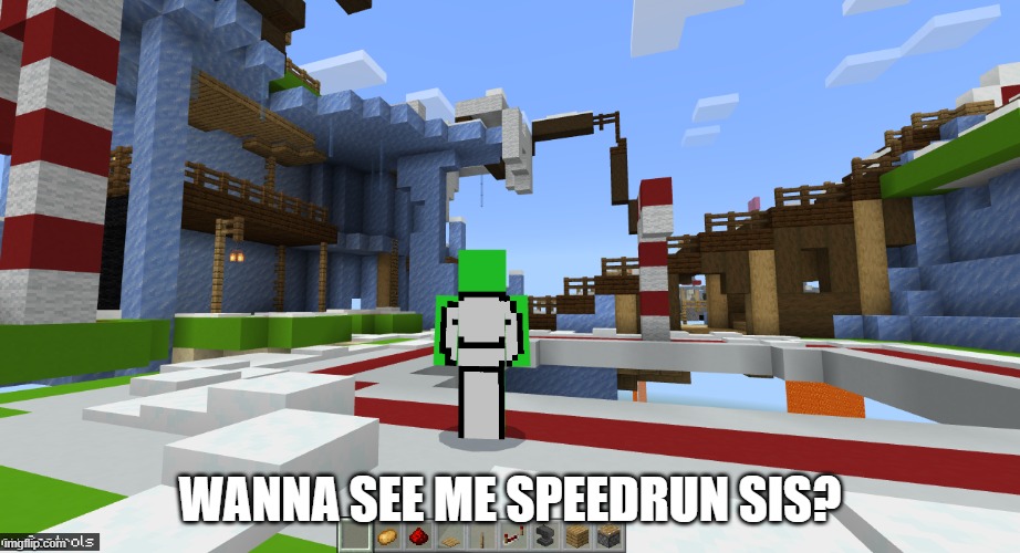 Dream's in my Server! | WANNA SEE ME SPEEDRUN SIS? | image tagged in dream,dream smp,minecraft | made w/ Imgflip meme maker