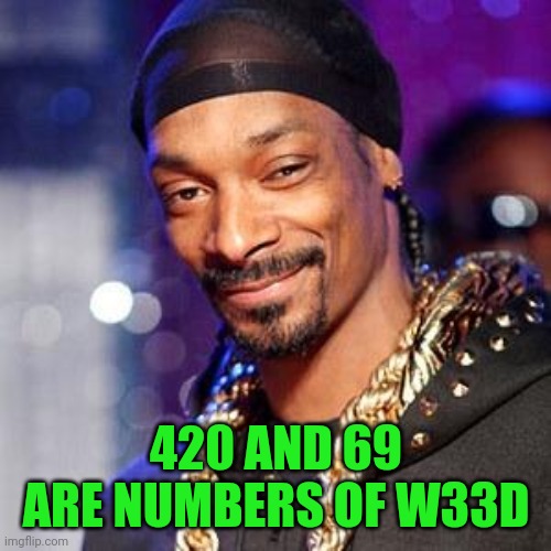 Snoop dogg | 420 AND 69 ARE NUMBERS OF W33D | image tagged in snoop dogg | made w/ Imgflip meme maker