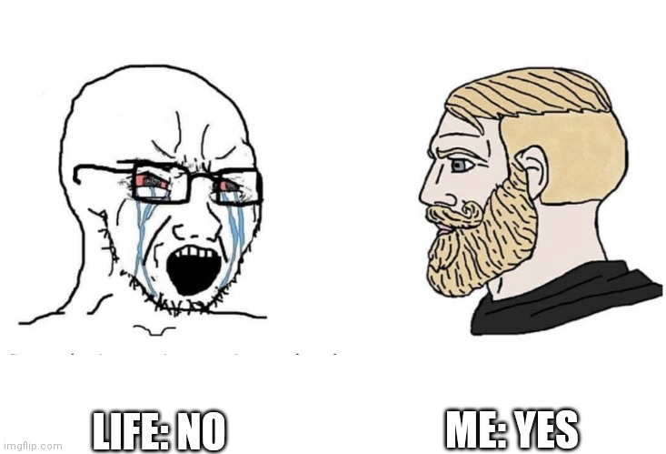 Soyboy Vs Yes Chad | LIFE: NO ME: YES | image tagged in soyboy vs yes chad | made w/ Imgflip meme maker