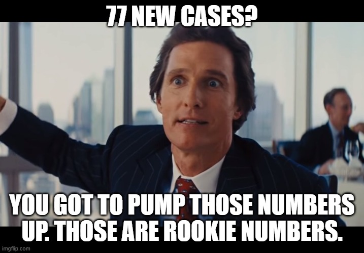 Those Are Rookie Numbers | 77 NEW CASES? YOU GOT TO PUMP THOSE NUMBERS UP. THOSE ARE ROOKIE NUMBERS. | image tagged in those are rookie numbers | made w/ Imgflip meme maker