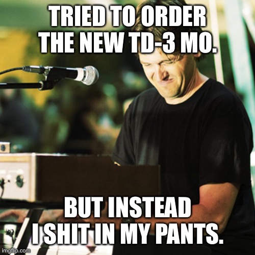 TD-3MO | TRIED TO ORDER THE NEW TD-3 MO. BUT INSTEAD I SHIT IN MY PANTS. | image tagged in music meme | made w/ Imgflip meme maker