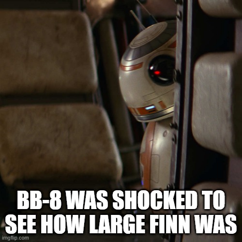 Trooper Size | BB-8 WAS SHOCKED TO SEE HOW LARGE FINN WAS | image tagged in star wars bb-8 | made w/ Imgflip meme maker