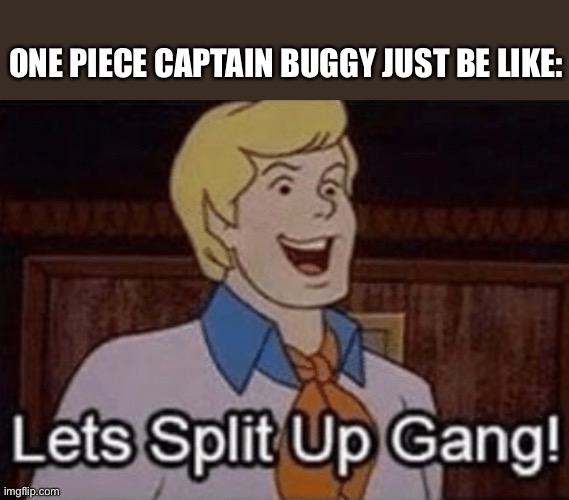 Let’s split up hang! | ONE PIECE CAPTAIN BUGGY JUST BE LIKE: | image tagged in let s split up hang | made w/ Imgflip meme maker