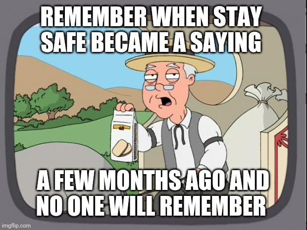 Pepridge farms | REMEMBER WHEN STAY 
SAFE BECAME A SAYING A FEW MONTHS AGO AND
NO ONE WILL REMEMBER | image tagged in pepridge farms | made w/ Imgflip meme maker
