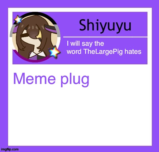 I will say the word TheLargePig hates; Meme plug | image tagged in iujhjhhgutttctfct | made w/ Imgflip meme maker