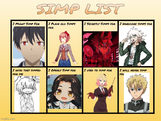 SIMP LIST | image tagged in simp list | made w/ Imgflip meme maker