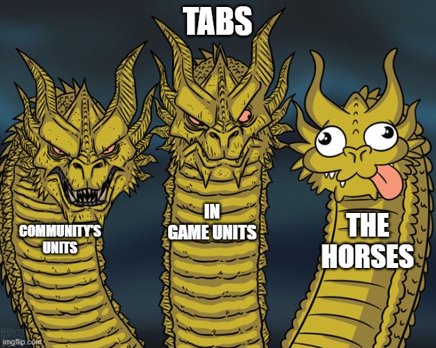 Three-headed Dragon | TABS; IN GAME UNITS; THE HORSES; COMMUNITY'S UNITS | image tagged in three-headed dragon | made w/ Imgflip meme maker