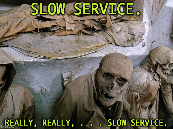 Visiting the DMV | SLOW SERVICE. REALLY, REALLY, . . . SLOW SERVICE. | made w/ Imgflip meme maker