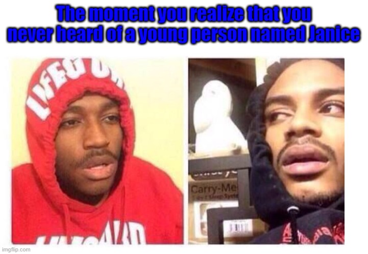 Anyone ever heard of a young person in our generation who's named Janice??? |  The moment you realize that you never heard of a young person named Janice | image tagged in hits blunt,janice | made w/ Imgflip meme maker