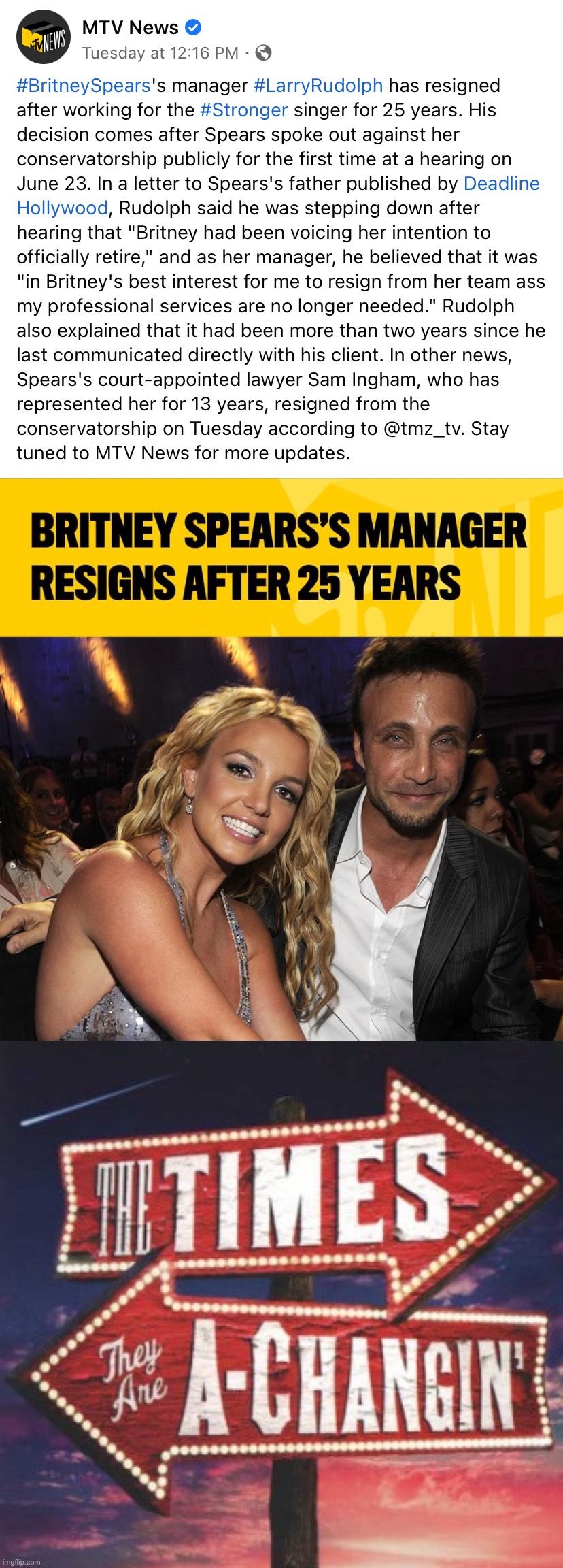 image tagged in britney spears manager,the times they are a-changin' | made w/ Imgflip meme maker