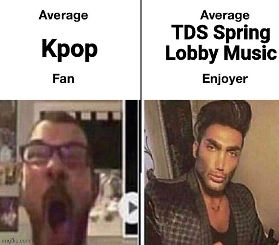 Average Fan vs. Average Enjoyer | TDS Spring Lobby Music; Kpop | image tagged in average fan vs average enjoyer | made w/ Imgflip meme maker