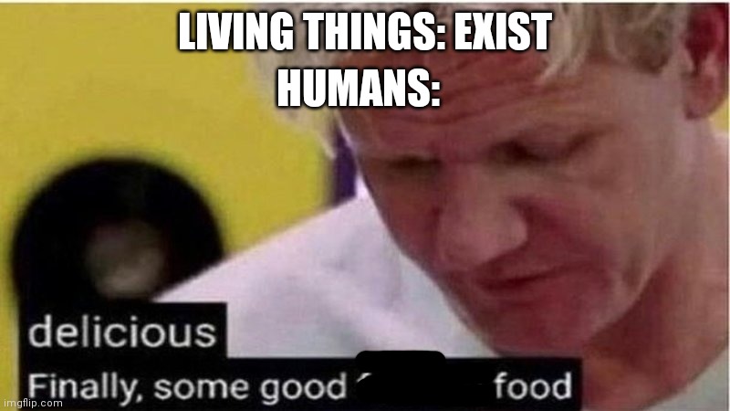 ;-; | HUMANS:; LIVING THINGS: EXIST | image tagged in gordon ramsay some good food,welp,rip | made w/ Imgflip meme maker