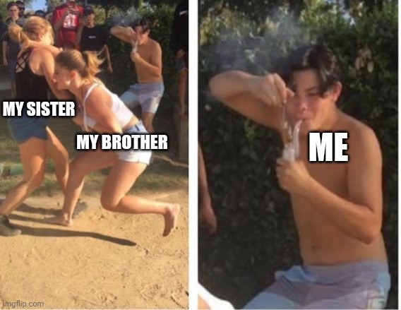 Lol being the oldest brother I like to watch them fight | MY SISTER; ME; MY BROTHER | image tagged in dabbing dude | made w/ Imgflip meme maker