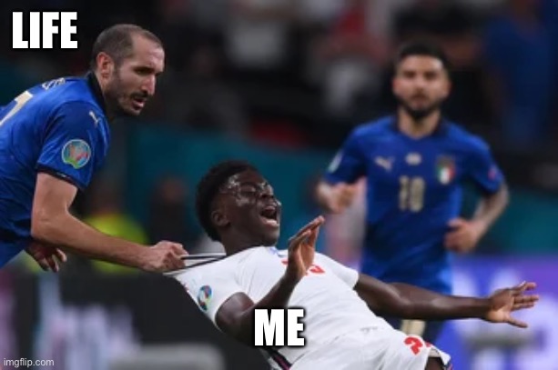 life and me | LIFE; ME | image tagged in soccer,football,uefa,life sucks | made w/ Imgflip meme maker