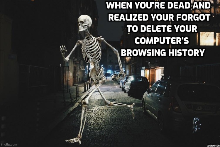 When you realize that you forgot to delete your browsing history and will fix that no matter what... | image tagged in meme,dark humor,skeleton,funny meme,computer | made w/ Imgflip meme maker