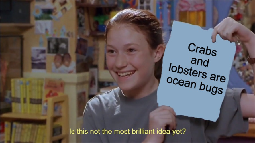 Kristy's Flyer in HD |  Crabs and lobsters are ocean bugs | image tagged in kristy's flyer in hd,memes | made w/ Imgflip meme maker