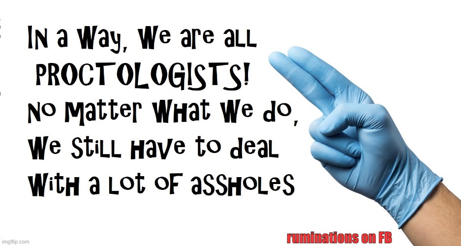 Proctologists | ruminations on FB | image tagged in proctologist,asshole | made w/ Imgflip meme maker