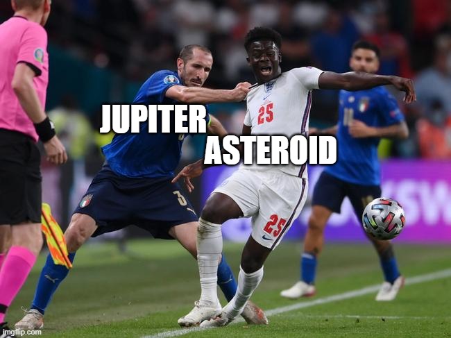 Jupiter chan | JUPITER; ASTEROID | image tagged in jupiter,earth,asteroid,belt | made w/ Imgflip meme maker