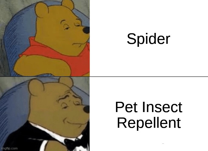 Spiders. Living insect repellent. | Spider; Pet Insect Repellent | image tagged in memes,tuxedo winnie the pooh,spider | made w/ Imgflip meme maker