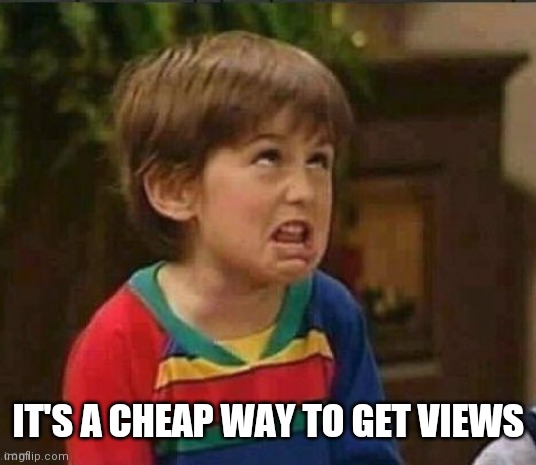 Sarcastic kid | IT'S A CHEAP WAY TO GET VIEWS | image tagged in sarcastic kid | made w/ Imgflip meme maker