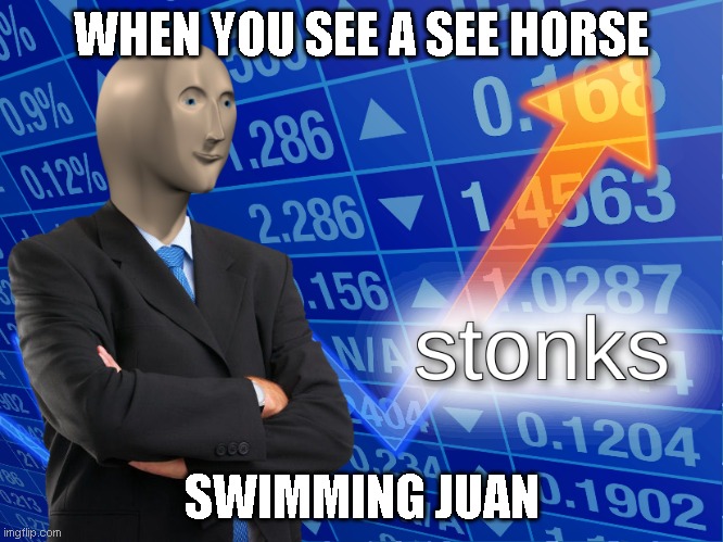 juan | WHEN YOU SEE A SEE HORSE; SWIMMING JUAN | image tagged in stonks | made w/ Imgflip meme maker