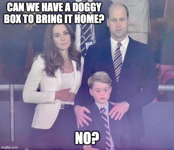 Sad Losing Royals | CAN WE HAVE A DOGGY BOX TO BRING IT HOME? NO? | image tagged in sad losing royals | made w/ Imgflip meme maker