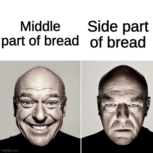 Side part of bread; Middle part of bread | image tagged in dean norris's reaction,bread | made w/ Imgflip meme maker