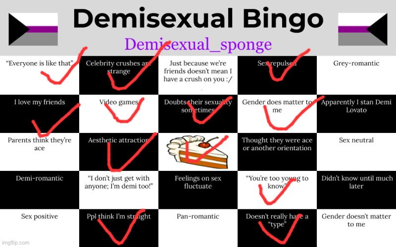 I’m such a demi ?? | image tagged in demisexual bingo | made w/ Imgflip meme maker