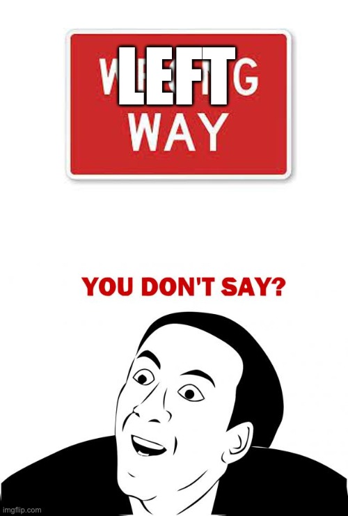 not wrong, left way | LEFT | image tagged in memes,you don't say | made w/ Imgflip meme maker
