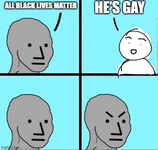 NPC Meme | HE'S GAY; ALL BLACK LIVES MATTER | image tagged in npc meme | made w/ Imgflip meme maker