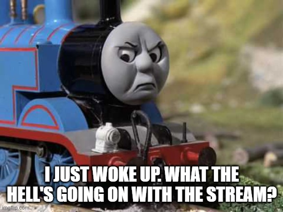 what the hell is wrong with you people | I JUST WOKE UP. WHAT THE HELL'S GOING ON WITH THE STREAM? | image tagged in angry thomas | made w/ Imgflip meme maker