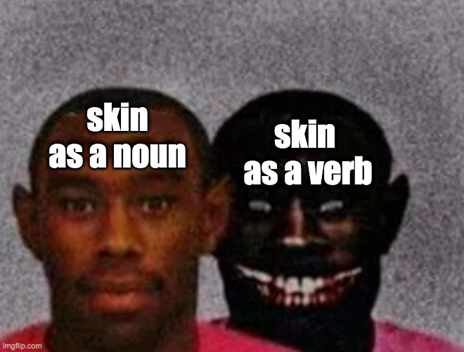 Good Tyler and Bad Tyler | skin as a noun; skin  as a verb | image tagged in good tyler and bad tyler | made w/ Imgflip meme maker