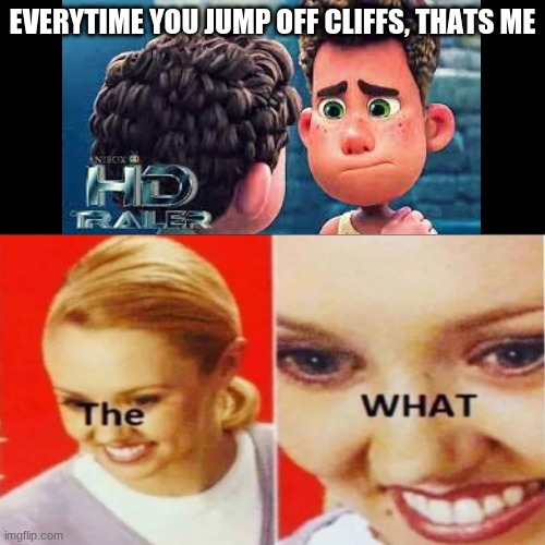 The What | EVERYTIME YOU JUMP OFF CLIFFS, THATS ME | image tagged in the what | made w/ Imgflip meme maker