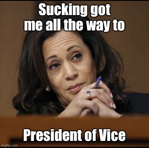 Kamala Harris  | Sucking got me all the way to President of Vice | image tagged in kamala harris | made w/ Imgflip meme maker