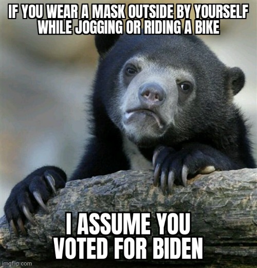 Assuming you voted for Biden | image tagged in face mask,masks,joe biden,donald trump,politics,confession bear | made w/ Imgflip meme maker