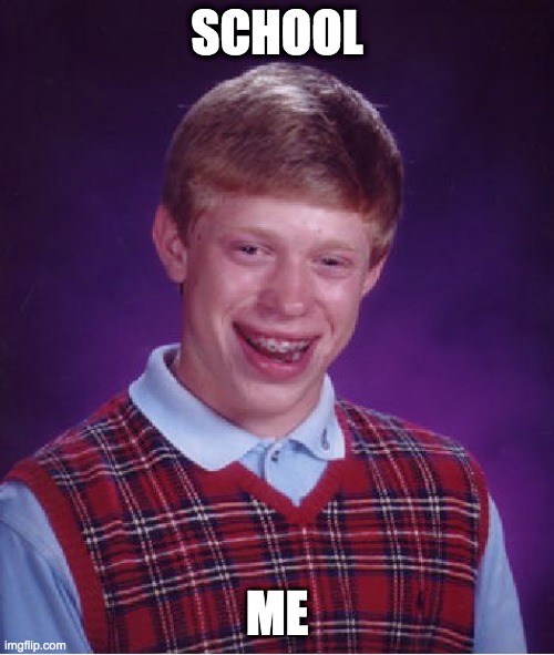 Bad Luck Brian | SCHOOL; ME | image tagged in memes,bad luck brian | made w/ Imgflip meme maker
