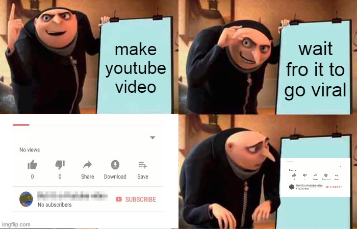 whee | make youtube video; wait fro it to go viral | image tagged in memes,gru's plan | made w/ Imgflip meme maker