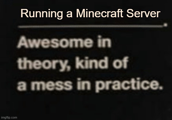 Behold, a new template | Running a Minecraft Server | image tagged in awesome in theory kind of a mess in practice | made w/ Imgflip meme maker