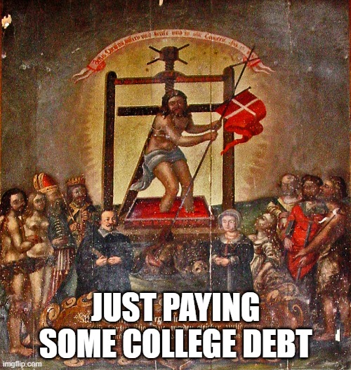 Jesus mene | JUST PAYING SOME COLLEGE DEBT | image tagged in jesus,blasphemy,meme,stripper pole,religion,anti-religious | made w/ Imgflip meme maker