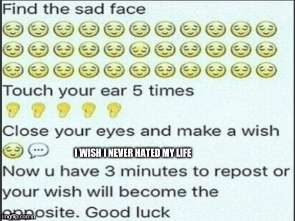 I WISH I NEVER HATED MY LIFE | made w/ Imgflip meme maker