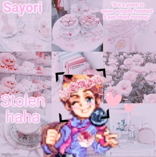Sayori's Senpai edit Temp | Stolen haha | image tagged in sayori's senpai edit temp | made w/ Imgflip meme maker