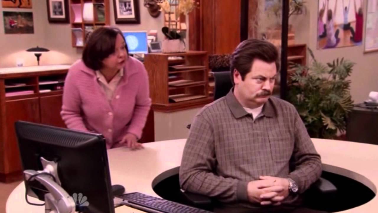 Ron Swanson round circle desk Parks and Rec Blank Meme Template