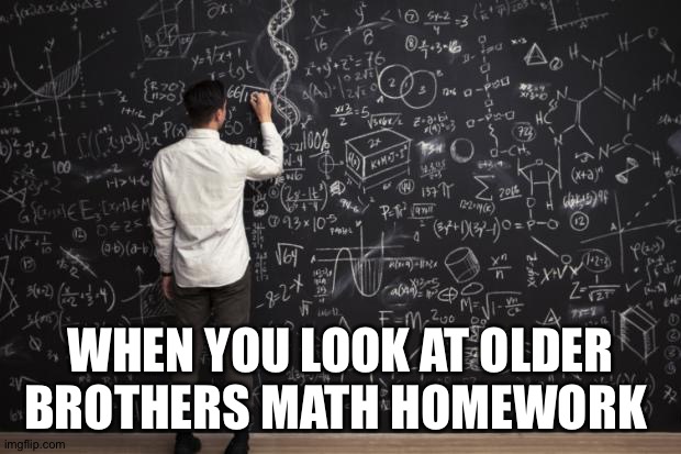 Math | WHEN YOU LOOK AT OLDER BROTHERS MATH HOMEWORK | image tagged in math | made w/ Imgflip meme maker