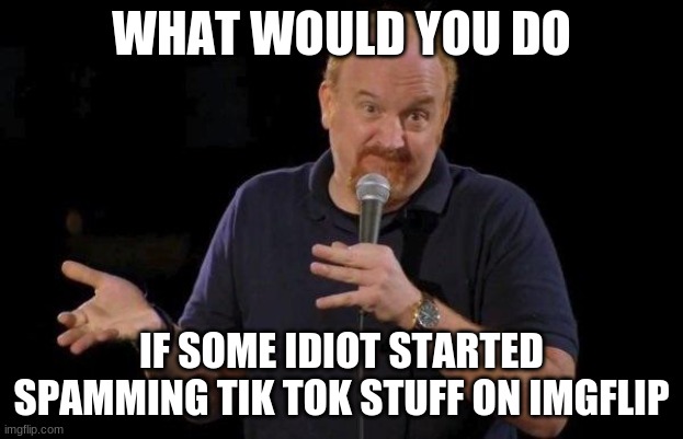 i would pass out, how bout u?? | WHAT WOULD YOU DO; IF SOME IDIOT STARTED SPAMMING TIK TOK STUFF ON IMGFLIP | image tagged in louis ck but maybe,what,tik tok sucks | made w/ Imgflip meme maker